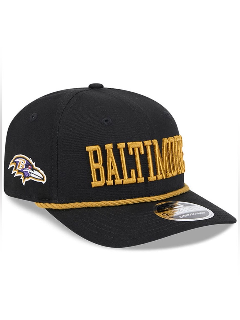 NEW ERA BALTIMORE RAVENS 9SEVENTY COTTON STRETCH SNAP ADJUSTABLE HAT - BLACK